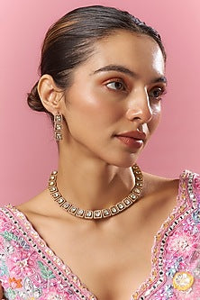 Gold Finish Kundan Polki Necklace Set