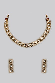 Gold Finish Kundan Polki Necklace Set