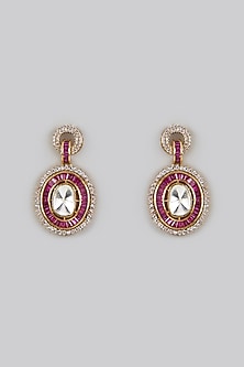 Gold Finish Red Kundan Polki Dangler Earrings