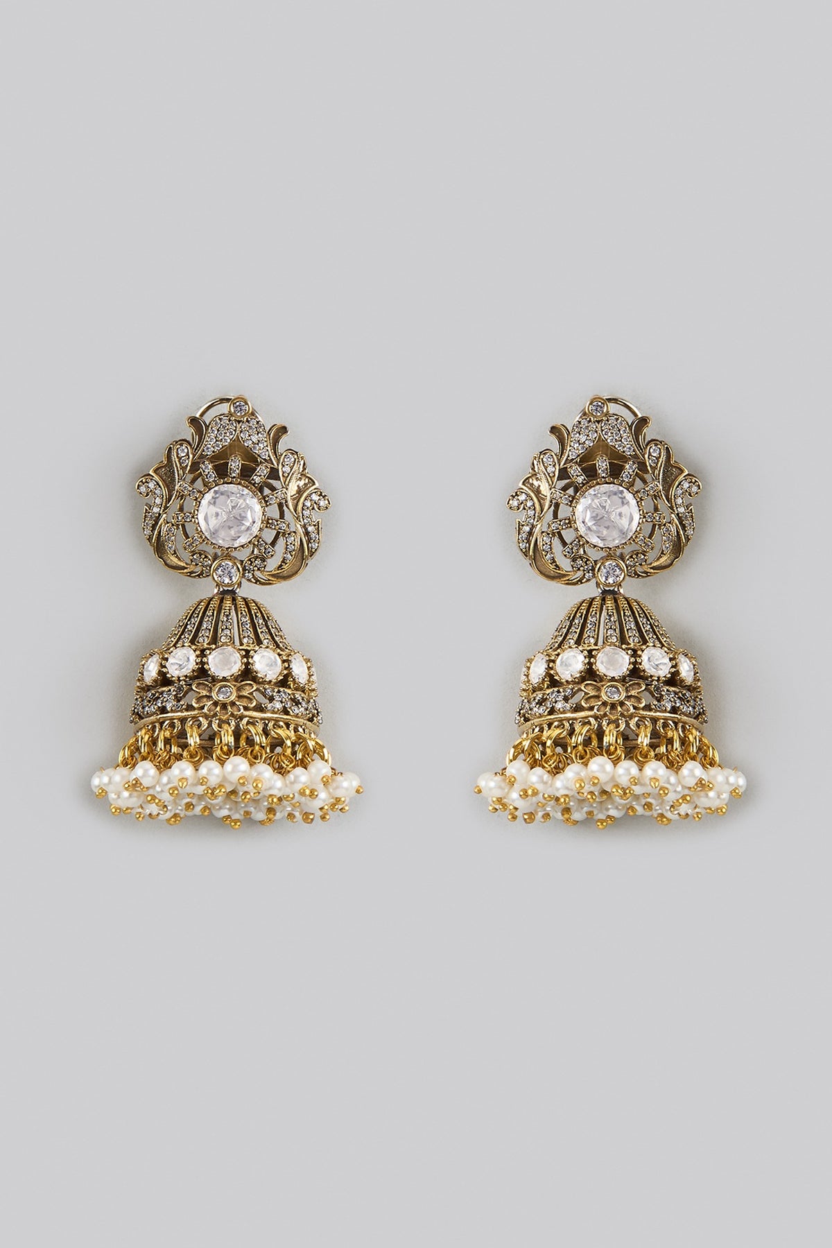 Two Tone Finish Kundan Polki Jhumka Earrings
