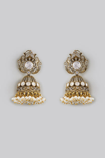 Two Tone Finish Kundan Polki Jhumka Earrings
