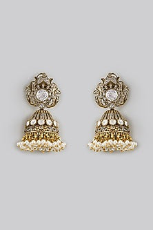 Two Tone Finish Kundan Polki Jhumka Earrings