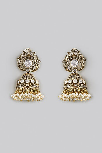 Two Tone Finish Kundan Polki Jhumka Earrings