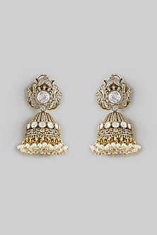 Two Tone Finish Kundan Polki Jhumka Earrings