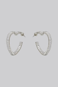 White Finish Zircon Hoop Earrings