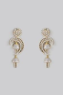 Gold Finish White Zircon Dangler Earrings