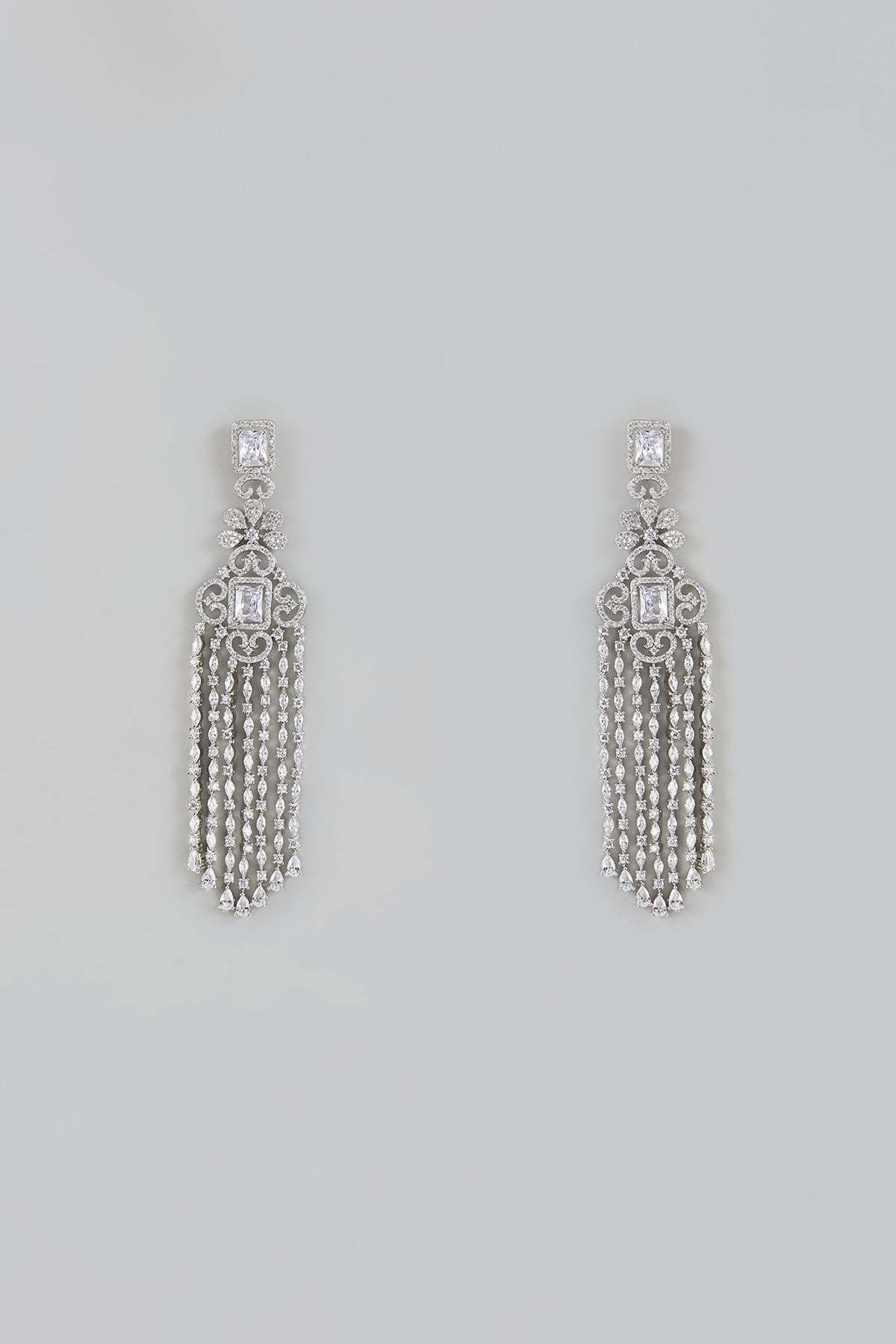 White Finish Zircon Dangler Earrings