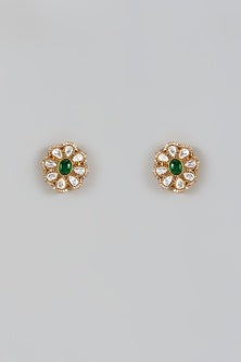 Gold Finish Kundan Polki Stud Earrings