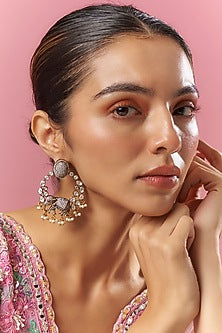 Gold Finish Kundan Polki Chandbali Earrings