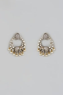 Gold Finish Kundan Polki Chandbali Earrings