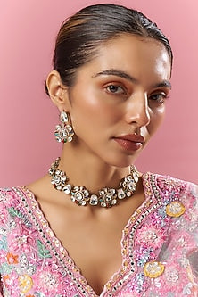 Gold Finish Kundan Polki Necklace Set