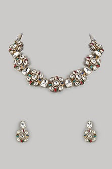 Gold Finish Kundan Polki Necklace Set