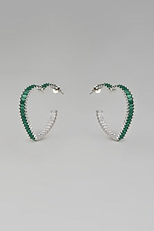 White Finish Green Zircon Hoop Earrings