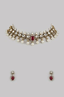 Two-Tone Finish Red Kundan Polki Necklace Set