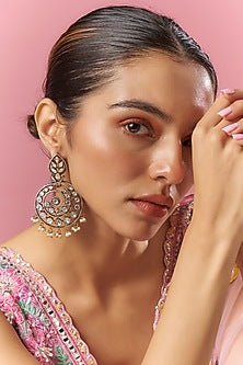 Gold Finish Kundan Polki Chandbali Earrings