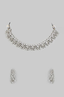 White Finish Zircon Choker Necklace Set