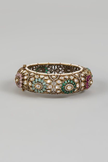 Two Tone Finish Multi-Colored Kundan Polki Bangle