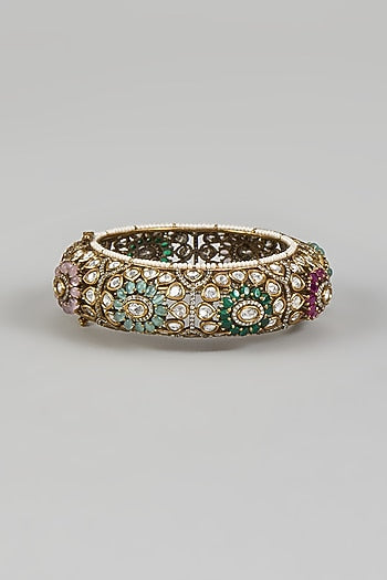 Two Tone Finish Multi-Colored Kundan Polki Bangle