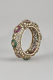 Two Tone Finish Multi-Colored Kundan Polki Bangle