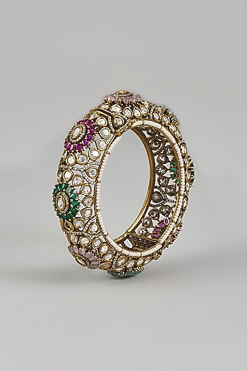 Two Tone Finish Multi-Colored Kundan Polki Bangle