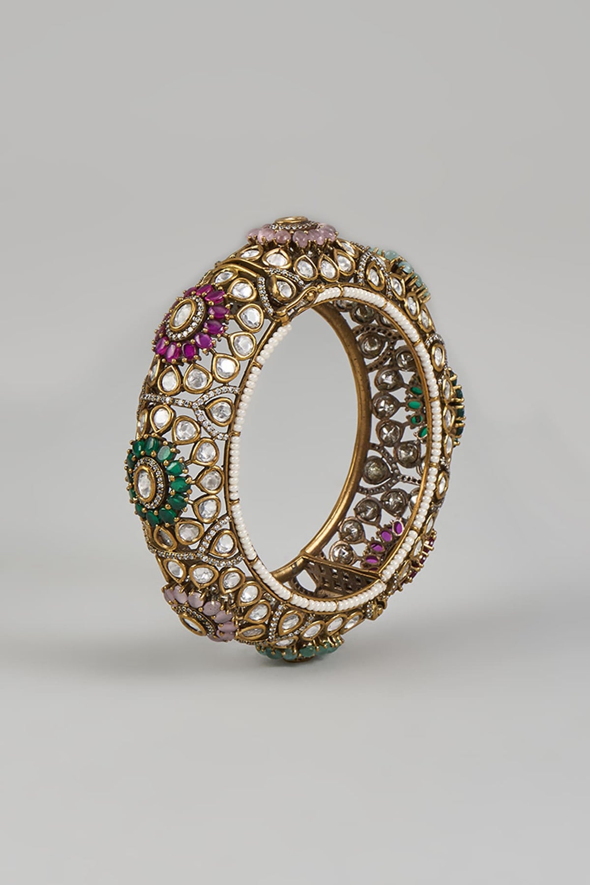 Two Tone Finish Multi-Colored Kundan Polki Bangle