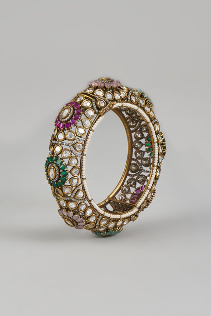 Two Tone Finish Multi-Colored Kundan Polki Bangle