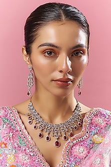 White Finish Red Zircon Necklace Set