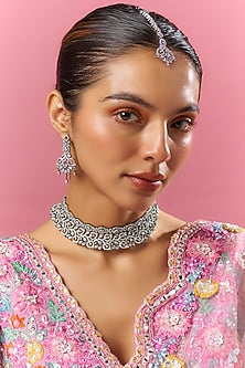 White Finish Zircon Choker Necklace Set