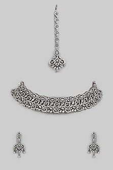 White Finish Zircon Choker Necklace Set