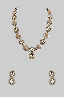 Gold Finish White Kundan Polki Long Necklace Set