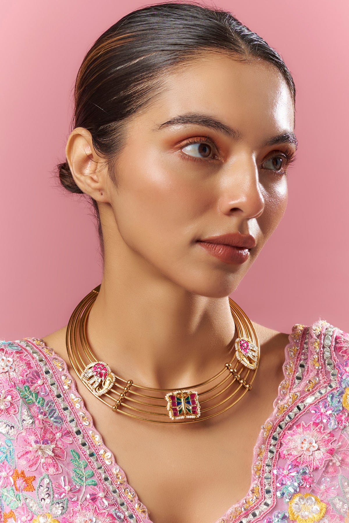 Gold Finish Red Kundan Polki Necklace