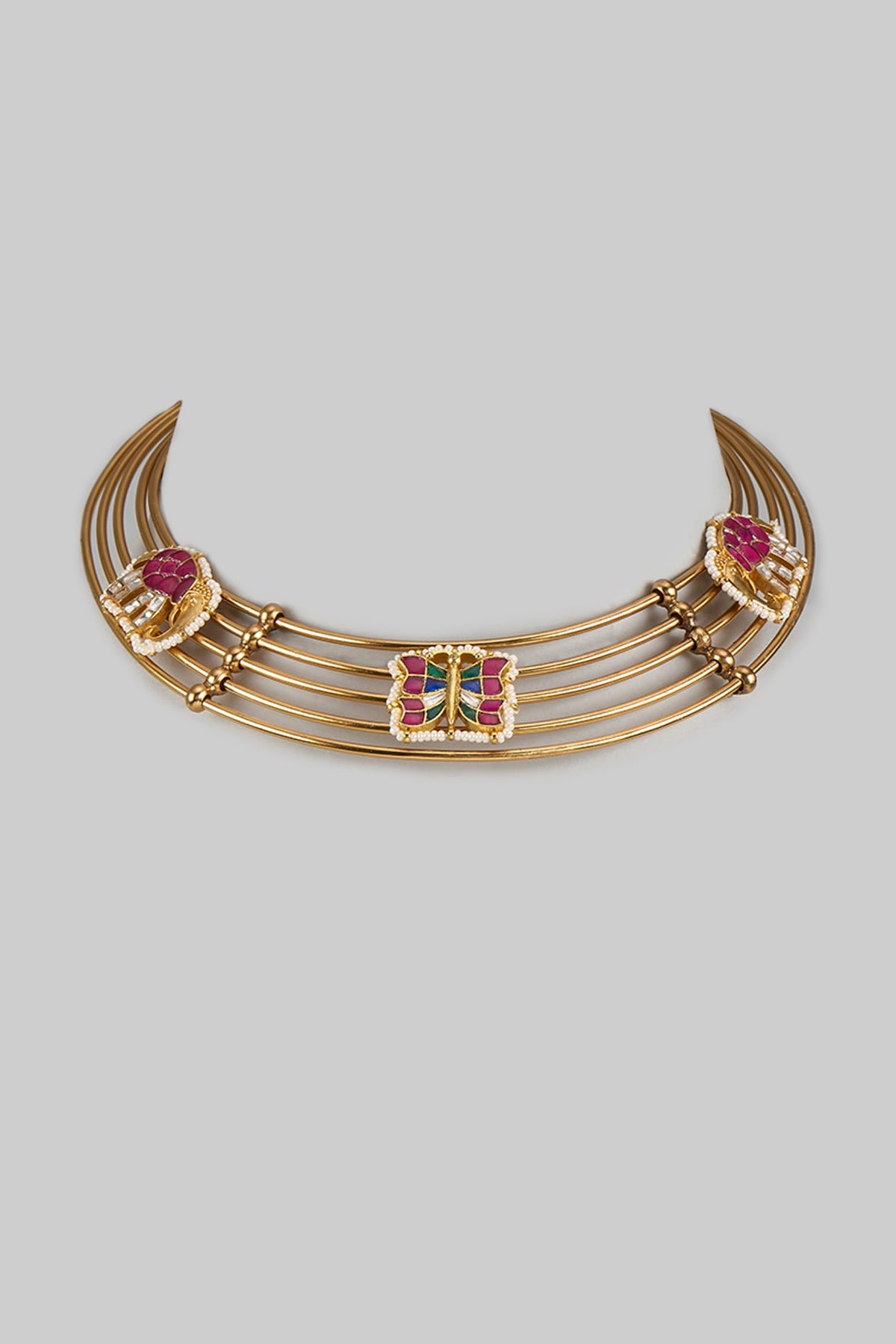 Gold Finish Red Kundan Polki Necklace