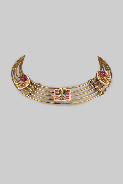 Gold Finish Red Kundan Polki Necklace