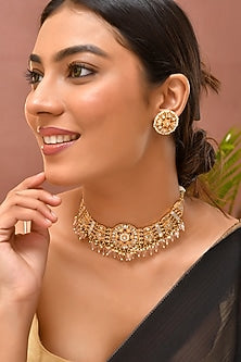 Gold Finish Kundan Polki Choker Necklace Set
