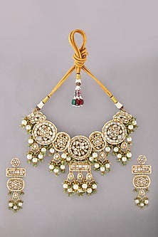 Gold Finish Kundan Polki & Mother Of Pearl Necklace Set