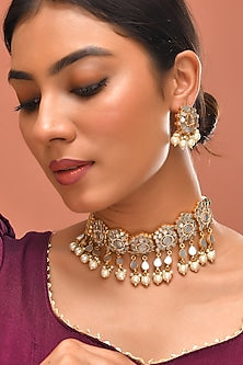 Gold Finish Mother Of Pearl Necklace Set