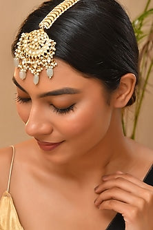 Gold Finish Kundan Polki Maangtikka