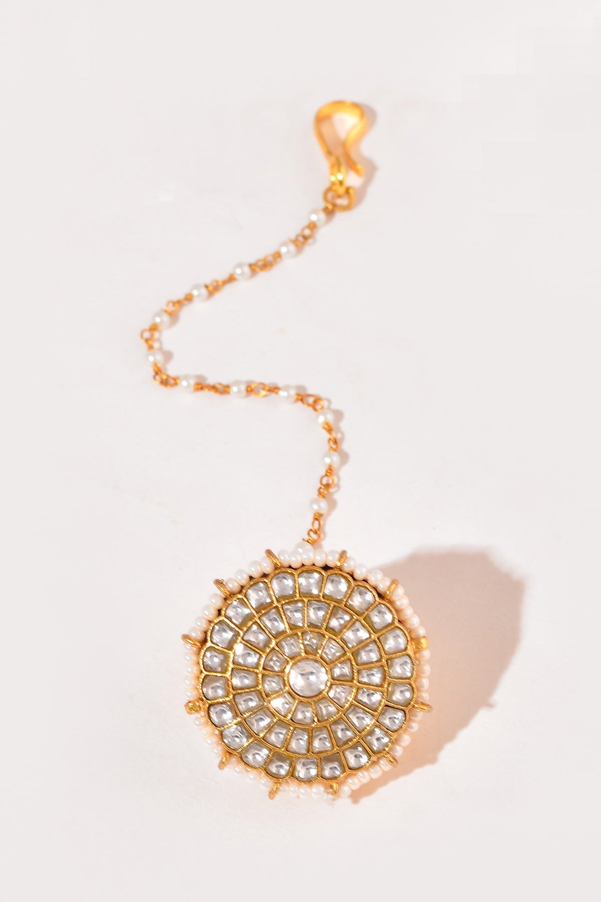Gold Finish Kundan Polki Maangtikka