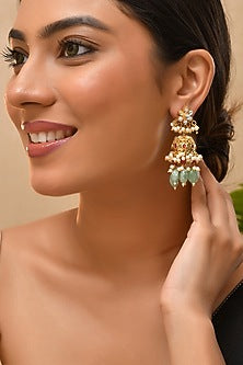 Gold Finish Multi-Colored Kundan Polki Jhumka Earrings