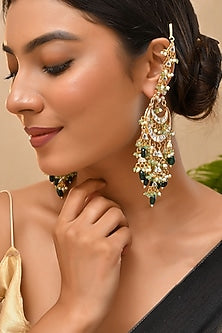 Gold Finish Green Kundan Polki Chandbali Earrings