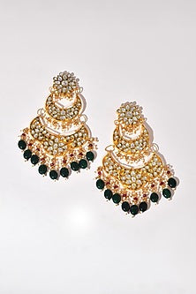 Gold Finish Green Kundan Polki Chandbali Earrings