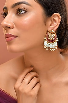 Gold Finish Multi-Colored Kundan Polki Dangler Earrings