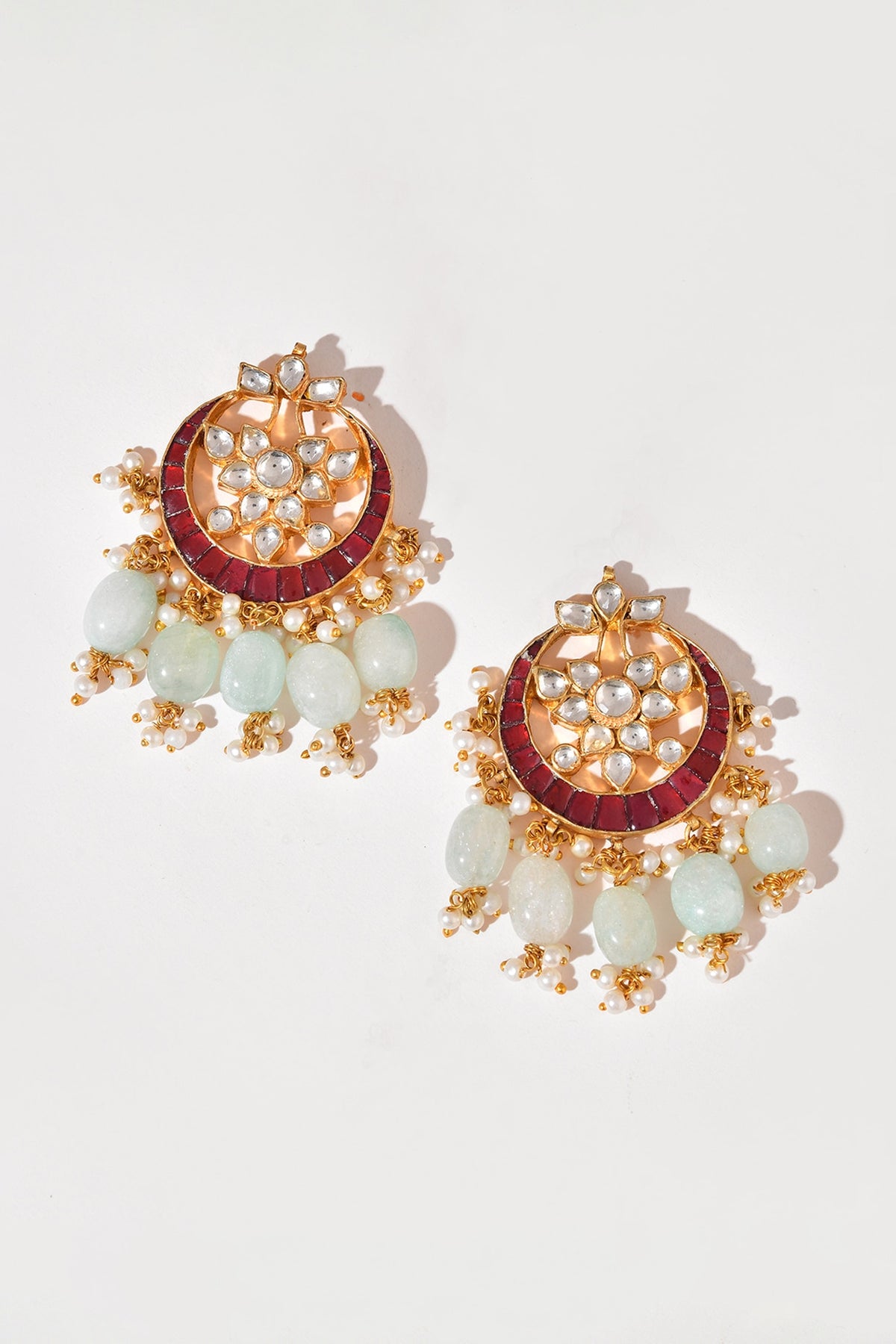 Gold Finish Multi-Colored Kundan Polki Dangler Earrings