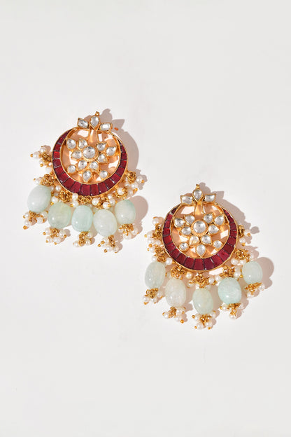 Gold Finish Multi-Colored Kundan Polki Dangler Earrings