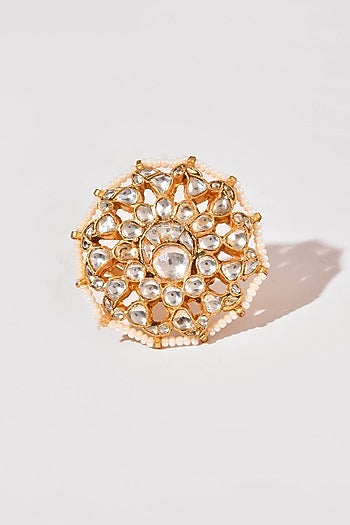 Gold Finish Kundan Polki Ring