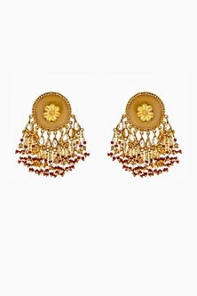 Gold Finish Crystal Stud Earrings In Sterling Silver