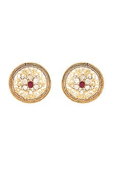 Gold Finish Crystals Floral Earrings In Sterling Silver