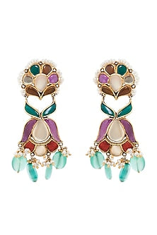 Gold Finish Green Onyx Earrings In Sterling Silver