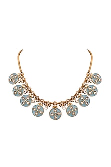 Gold Finish Crystal Handcrafted Enameled Necklace In Sterling Silver