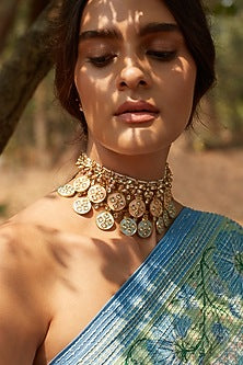 Gold Finish Crystal Handcrafted Enameled Necklace In Sterling Silver